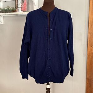 Itadoro lambswool cashmere sweater cardigan women’s size large navy blue made in
